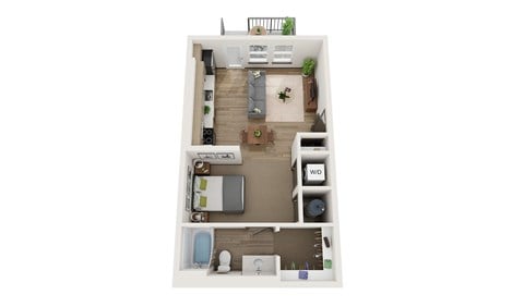 Floor plan for studio, 1 bath, 595 sqft